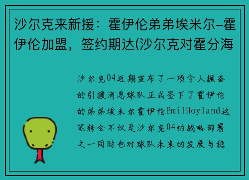 沙尔克来新援：霍伊伦弟弟埃米尔-霍伊伦加盟，签约期达(沙尔克对霍分海姆)